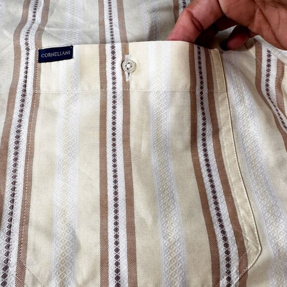 Corneliani Button Down Dress Shirt Mens Italy Cotton Striped Long Sleeve Top - Picture 5 of 16
